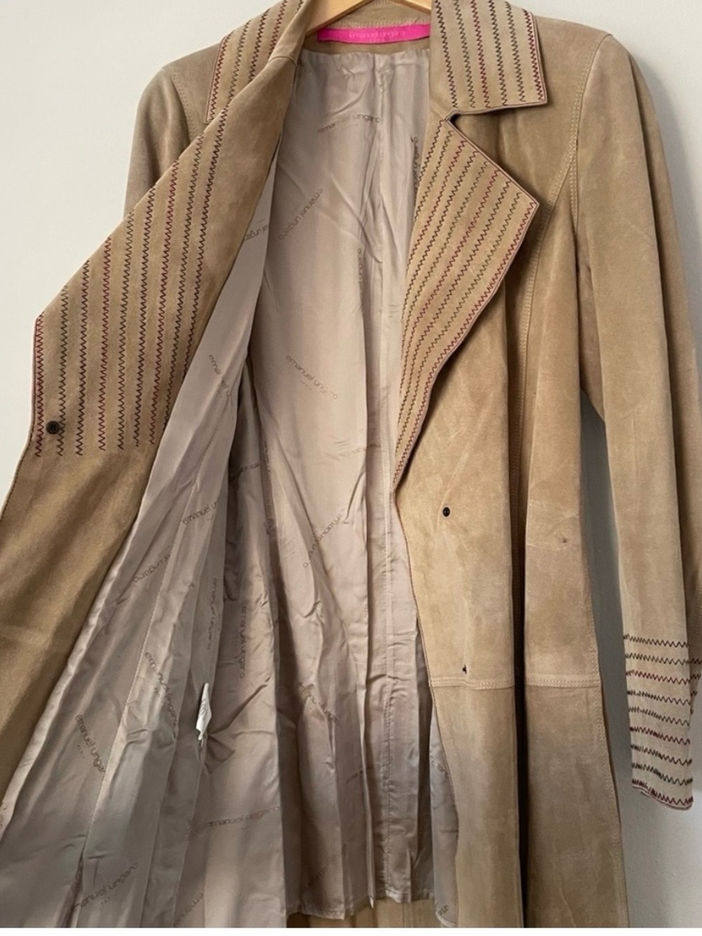 Vintage Emanuel Ungaro Suede Leather Boho Style Long Trench Coat - Picture 4 of 15